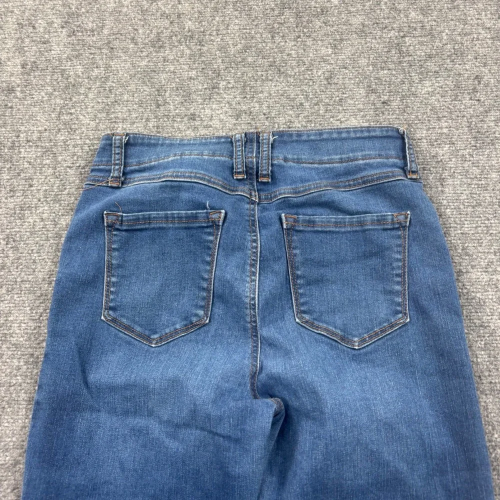 Sincerely Jules Flare Jeans 7/28 Blue Sailor‎ Button Raw Hem Womens
